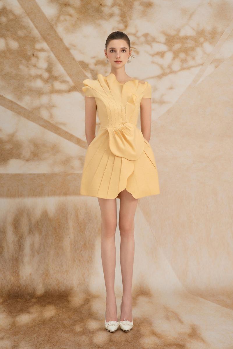 ROSALBA A-LINE CAP SLEEVED POLY COTTON MINI DRESS