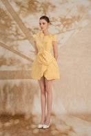 Rosee De Matin Rosalba A-line mini dress with cap sleeves in poly cotton fabric, shown in a stylish, casual silhouette.