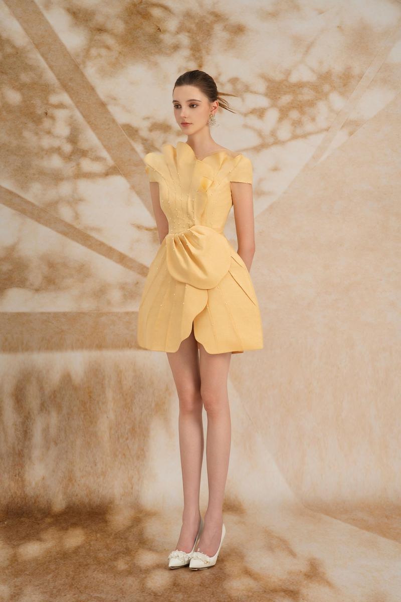Rosee De Matin Rosalba A-line mini dress with cap sleeves in poly cotton fabric, shown in a stylish, casual silhouette.