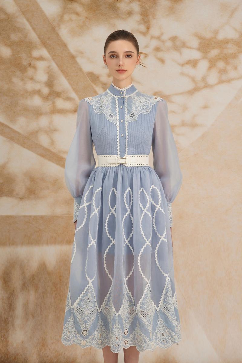 ANGELICA A-LINE HIGH NECK ORGANZA MIDI DRESS