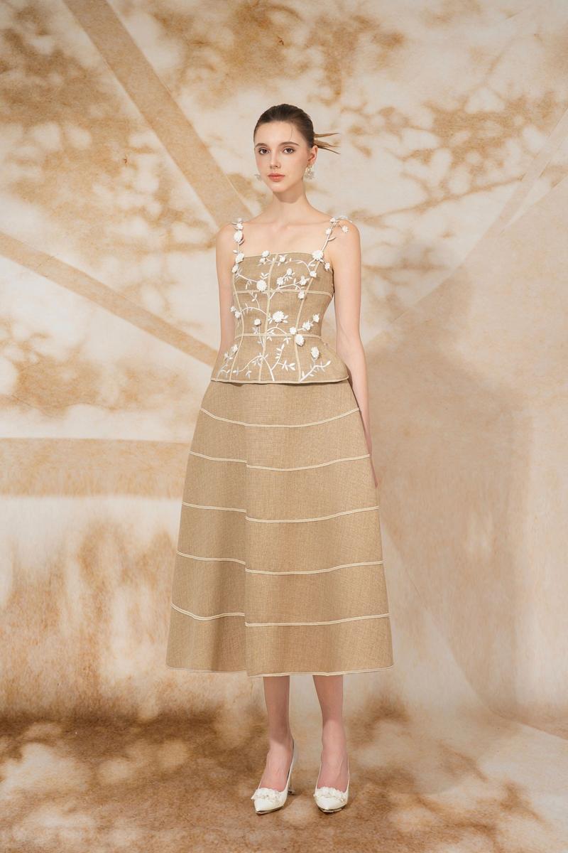 GIOVANNA A-LINE SQUARE NECK TWEED MIDI SET