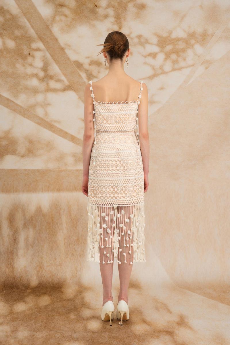 Rosee de Matin Meadow Sheath High Waist Lace Midi Set, stylish cream co-ords with lace detailing and a high waist design.