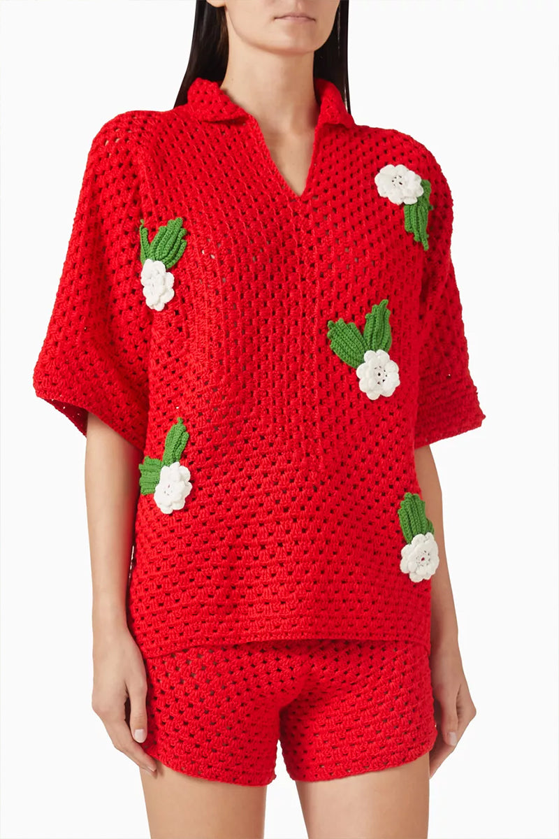 Red ROSARA co-ord set by Jessica K featuring a knitted top and matching bottoms, styled for a trendy, coordinated look.