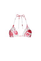 Aguaclara Rouge Triangle Bikini Top in vibrant printed fabric, featuring adjustable straps and classic triangle design.
