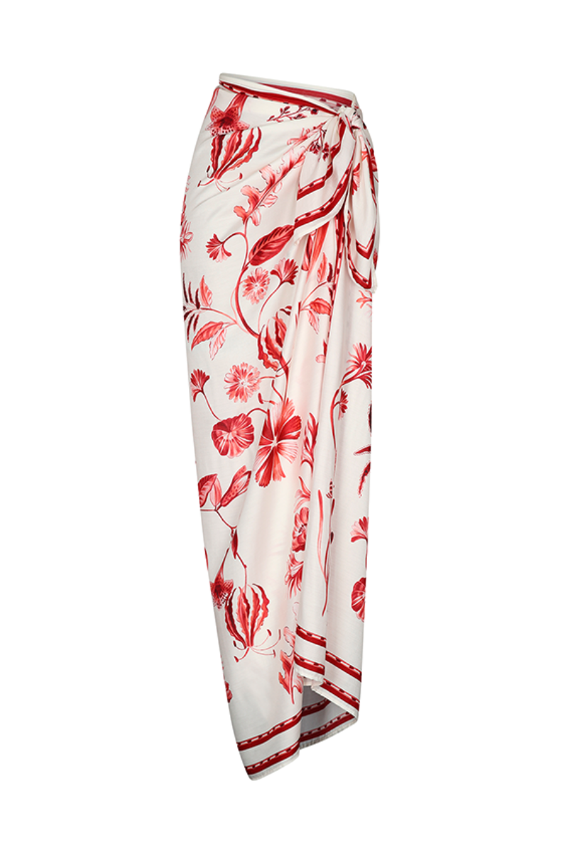 Aguaclara Rouge Pareo Sarong in vibrant print, lightweight cover-up with floral design, perfect for beach or poolside wear.