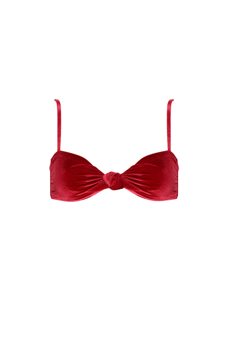 Red Aguaclara Rouge bandeau bikini top with adjustable straps, featuring a sleek, minimalist design for stylish beachwear.