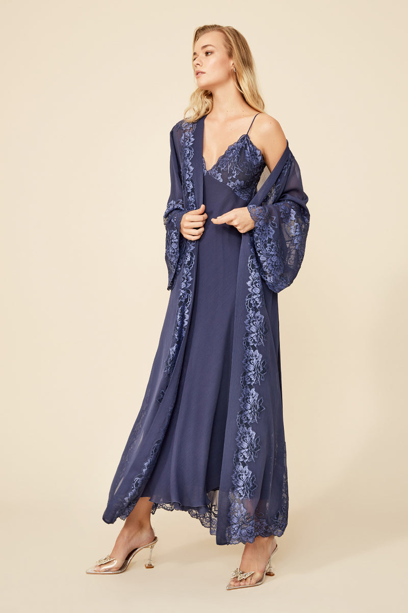 SAPPHIRE LONG SILKY INDIGO ROBE - CULT MIA