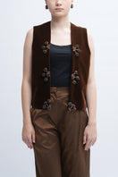 Aidan & Ice brown Isador vest displayed on a hanger, featuring a sleek design perfect for stylish layered outfits.