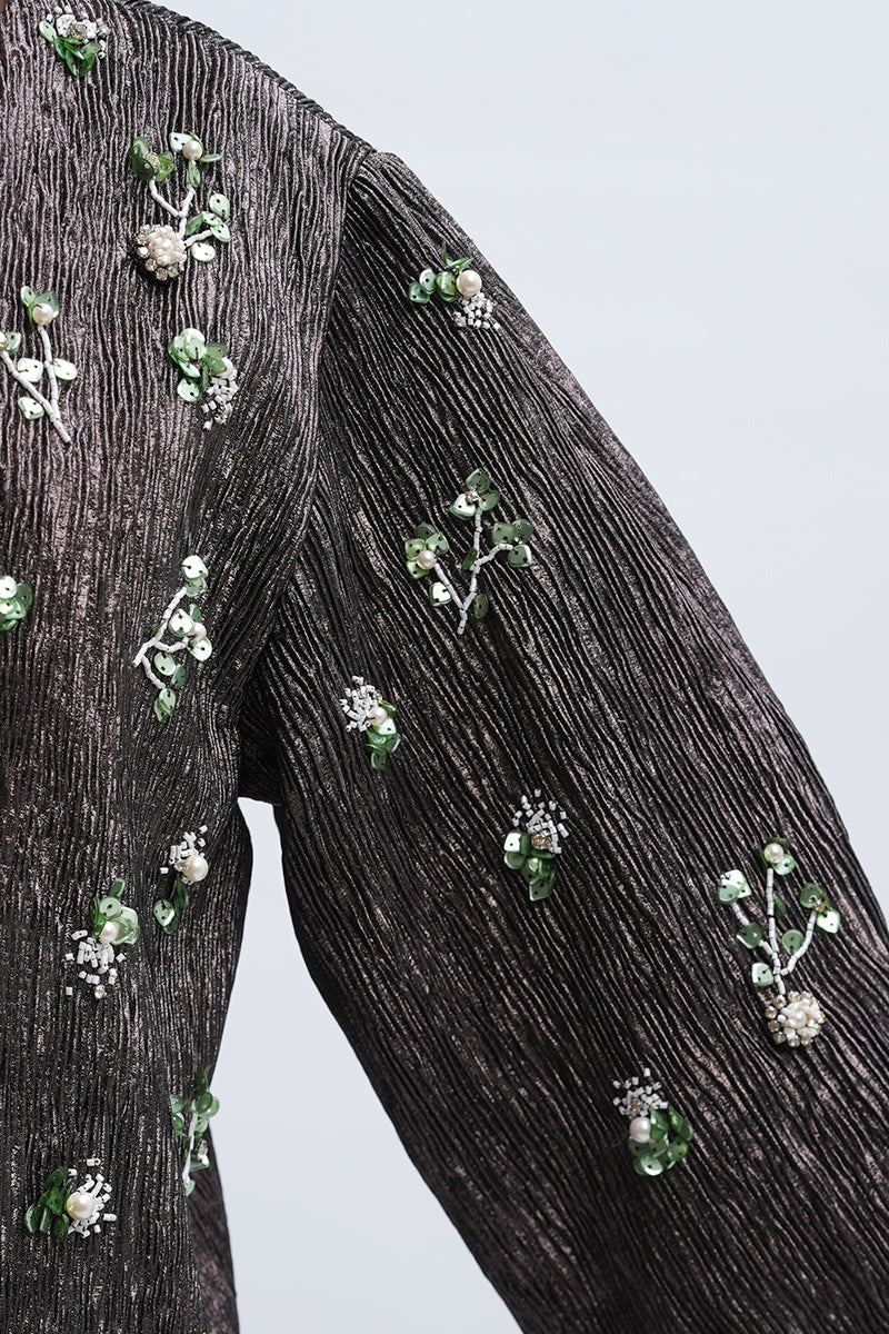 Aidan & Ice Louisa jacket in stylish design, displayed on a hanger with a close-up view of the fabric and details.