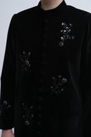 Aidan & Ice Nocturne Coat in black, stylish winter coat with tailored fit and button details, displayed on a hanger.
