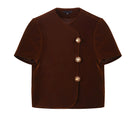 Aidan & Ice Verona top in brown, casual women's blouse with short sleeves and a relaxed fit, displayed on a hanger.