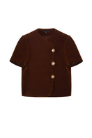 Aidan & Ice Verona top in brown, casual women's blouse with short sleeves and a relaxed fit, displayed on a hanger.