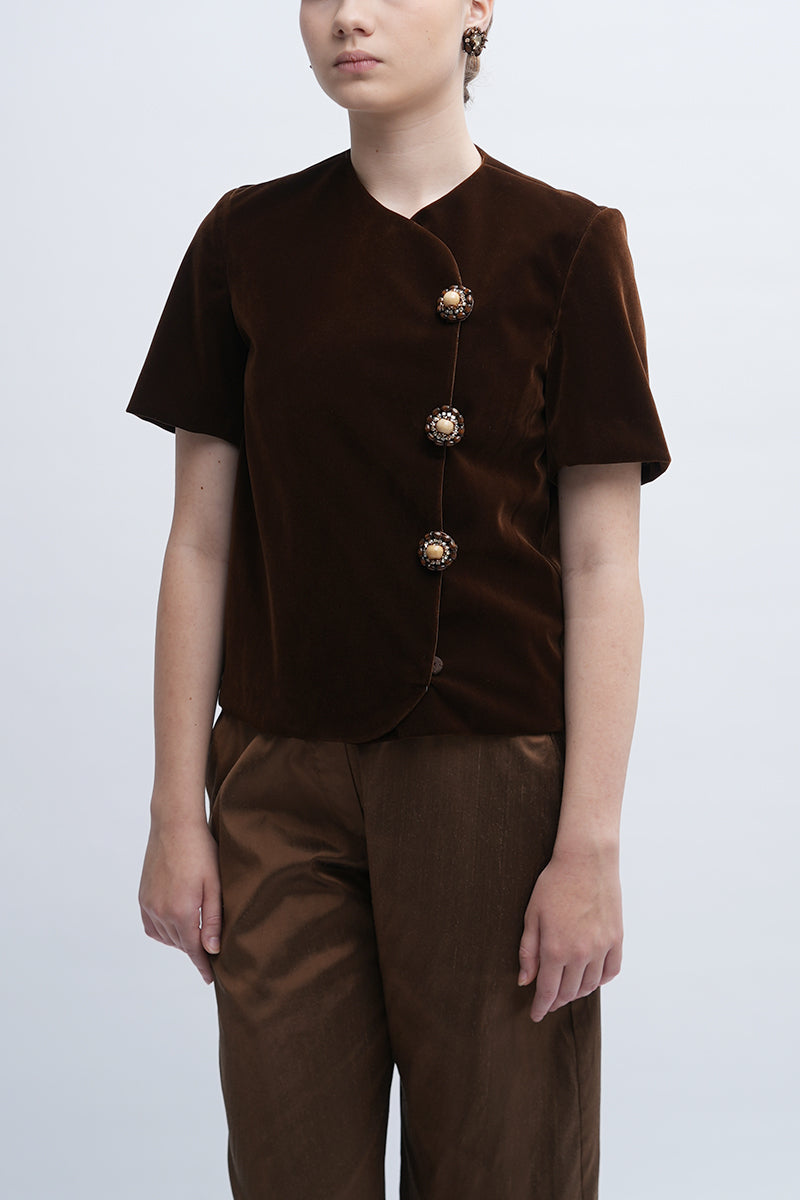 Aidan & Ice Verona top in brown, featuring a stylish design, displayed on a white background with detailed fabric texture.