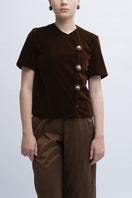 Brown Aidan & Ice Verona top, casual women’s blouse with a relaxed fit, displayed on a hanger.