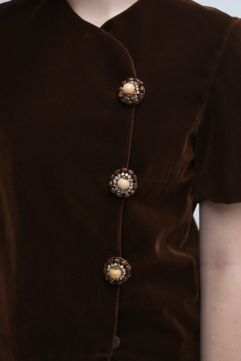 Brown Verona top by Aidan & Ice, stylish women's blouse with a fitted design, shown on a model.