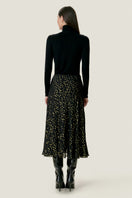Rebecca Taylor NOHA metallic dot midi skirt with a shiny finish and pattern, showcased in a stylish, flowing design.