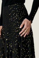 Rebecca Taylor NOHA metallic dot midi skirt with a shiny, dotted pattern perfect for stylish, elegant outfits.