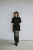 Black ruched braided T-shirt from MAZ Manuela Álvarez, a stylish casual top with textured detailing and comfortable fit.