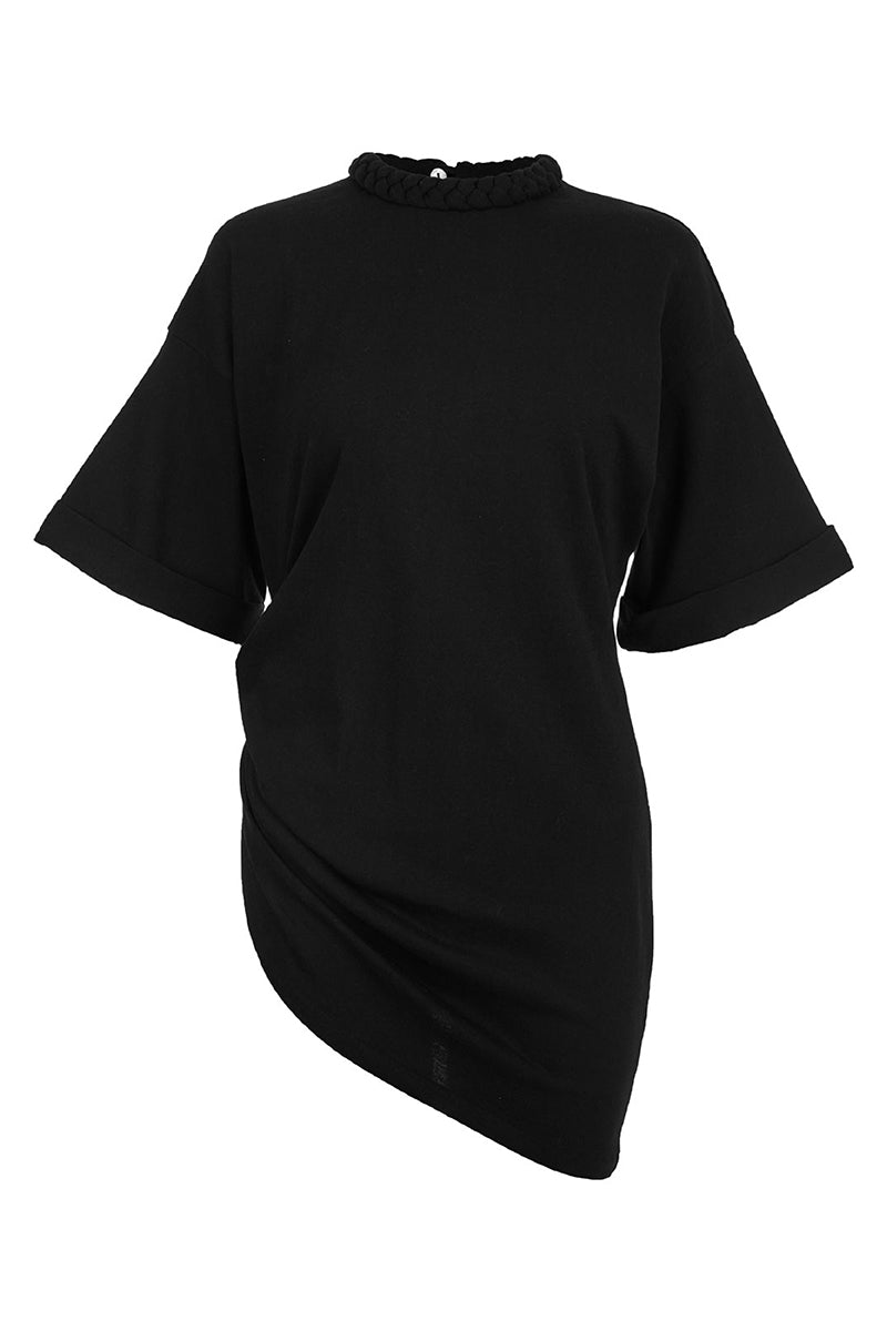 RUCHED BRAIDED T-SHIRT IN BLACK - CULT MIA