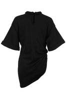 Black ruched braided T-shirt by MAZ Manuela Álvarez, featuring textured fabric and casual fit, perfect for stylish everyday wear.