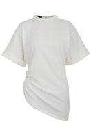 White ruched braided T-shirt from MAZ Manuela Álvarez, featuring textured detailing and a relaxed fit.
