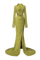 Jenny K Tran Rustique dress in peridot, elegant gown with flowing fabric and intricate design, perfect for formal occasions.