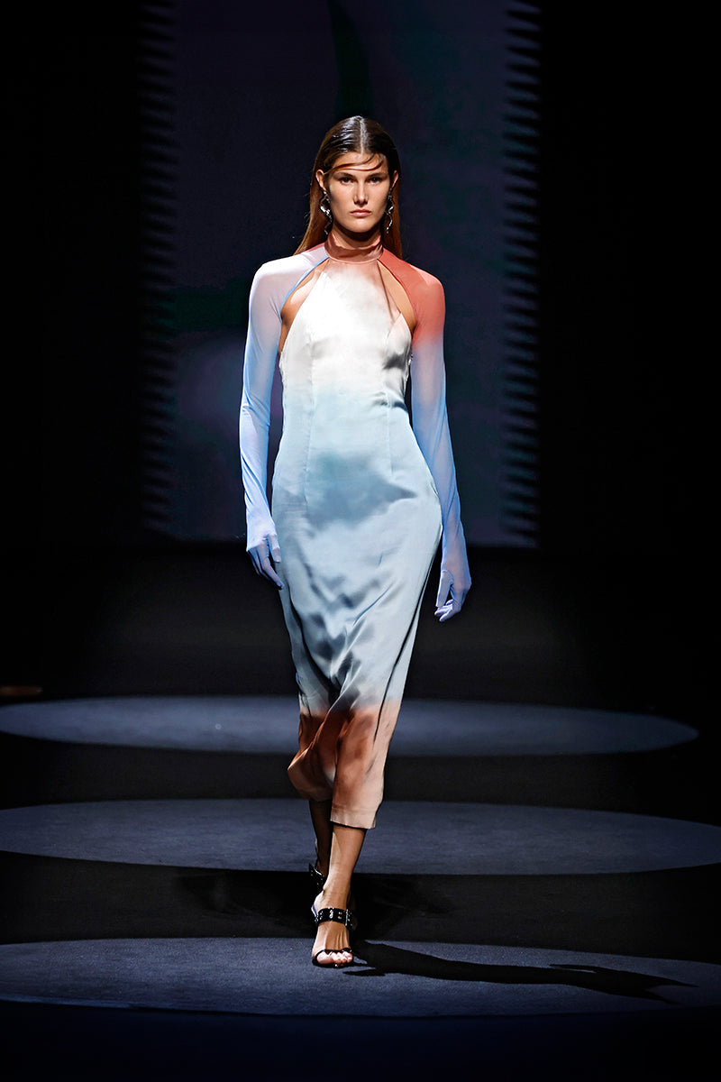 SUNSET TULLE MESH AND SATIN DRESS