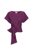 Majestic MASTANI Rani Wrap Top in rich aubergine color, featuring a stylish design on a model.