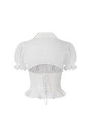 White puff sleeve RAVEN TOP by Nana Jacqueline, back view showing stylish design and fabric texture.