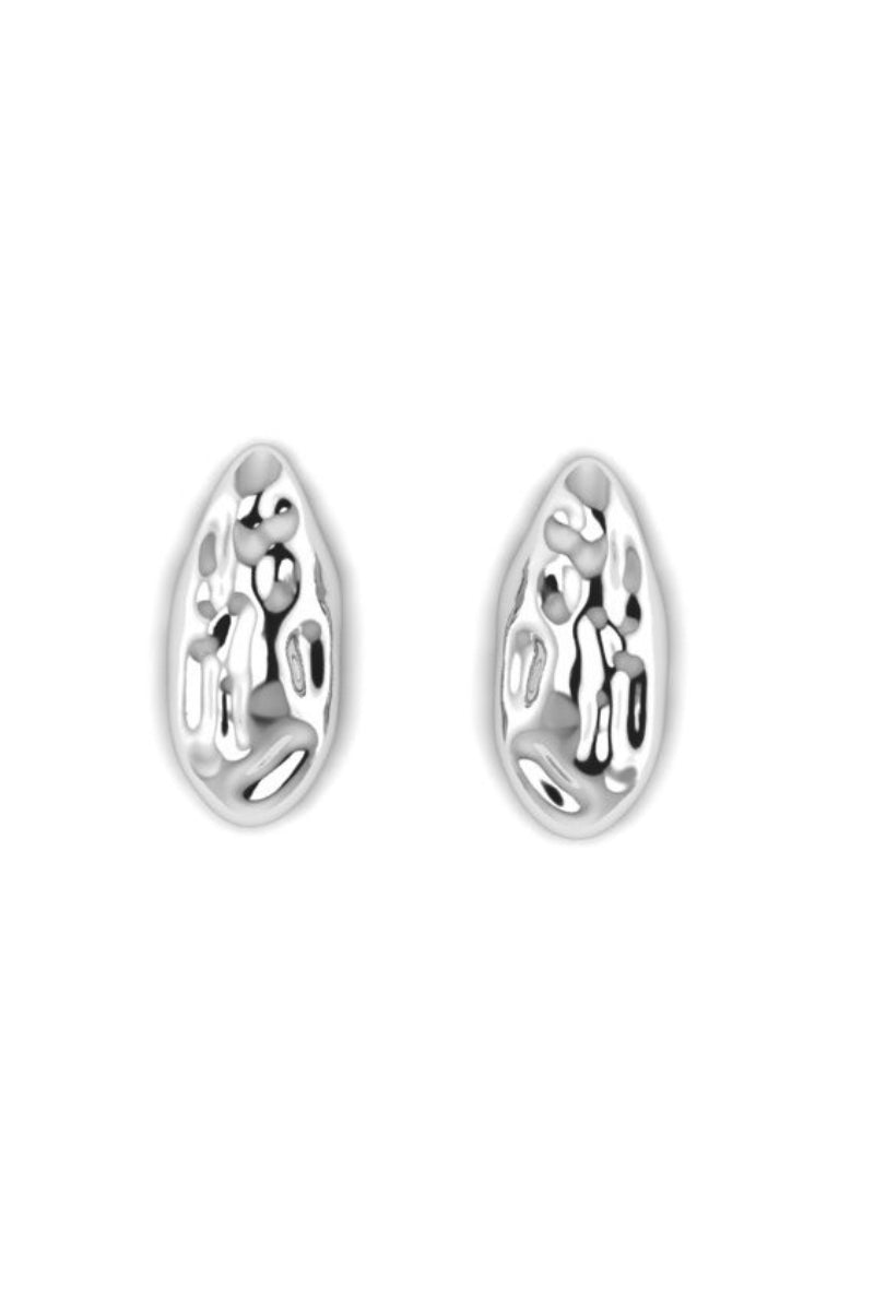 Silver RAWSTONE earrings by Oz Objects featuring raw stone design and sleek metal setting, stylish and modern jewelry accessory.