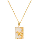 Gold vermeil rectangle bee necklace by Freya Rose featuring a sleek rectangular pendant with bee details.