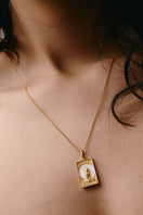 Gold vermeil rectangle lion pendant necklace by Freya Rose featuring a sleek, modern design on a delicate chain.