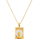 Gold vermeil rectangle lion pendant necklace by Freya Rose featuring a sleek, modern design on a delicate chain.