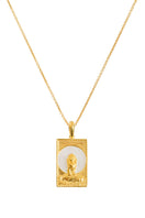 Gold vermeil rectangle lion pendant necklace by Freya Rose featuring a sleek, modern design on a delicate chain.