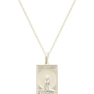 Sterling silver rectangle lion necklace by Freya Rose featuring a detailed lion pendant on a sleek chain.