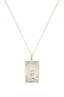 Sterling silver rectangle lion necklace by Freya Rose featuring a detailed lion pendant on a sleek chain.