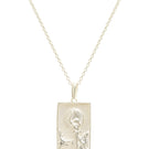 Sterling silver rectangle woman and moon necklace by Freya Rose, featuring a sleek geometric pendant with celestial design.