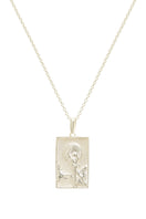 Sterling silver rectangle woman and moon necklace by Freya Rose, featuring a sleek geometric pendant with celestial design.