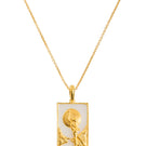 Gold vermeil rectangle and moon pendant necklace for women by Freya Rose, elegant jewelry with a modern design.