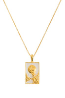 Gold vermeil rectangle and moon pendant necklace for women by Freya Rose, elegant jewelry with a modern design.