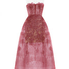 Red beaded lace midi dress by Montsand, featuring intricate beadwork and elegant lace fabric, perfect for formal occasions.