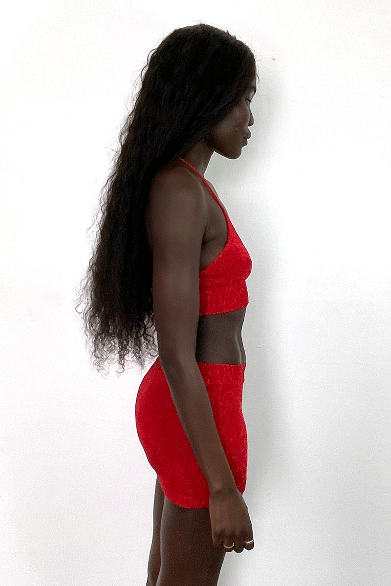 RED SPARKLY KNIT BRALETTE - CULT MIA