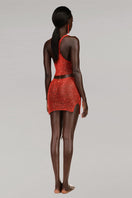 Red chain racerback top with built-in bralette by Natalia Fedner, featuring a noslip back design.