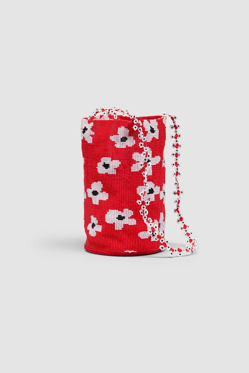 Red Pura Utz Flower Dream Bag shoulder bag with floral design, featuring a vibrant red color and stylish strap.