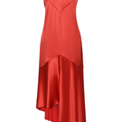 Red Liya slip dress, midi length with a sleek design, featuring thin straps and a smooth fabric finish.
