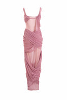 Pink Reflection gown by YASSMIN SALEH, a stylish maxi dress featuring a ghost-back design and flowing silhouette.