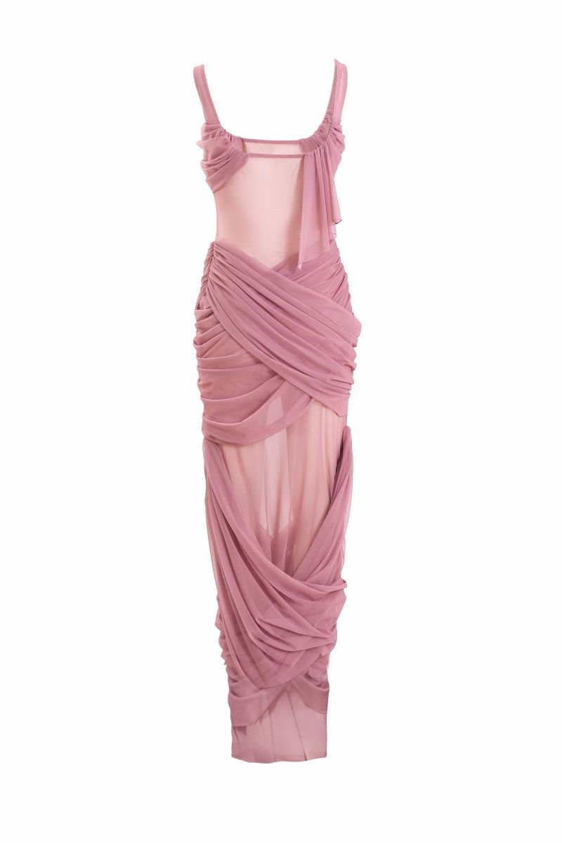 Pink Reflection gown by YASSMIN SALEH, a stylish maxi dress featuring a ghost-back design and flowing silhouette.