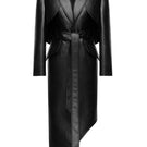 Matters Reign black trench coat displayed hanging, featuring classic design with button closure and tailored fit.