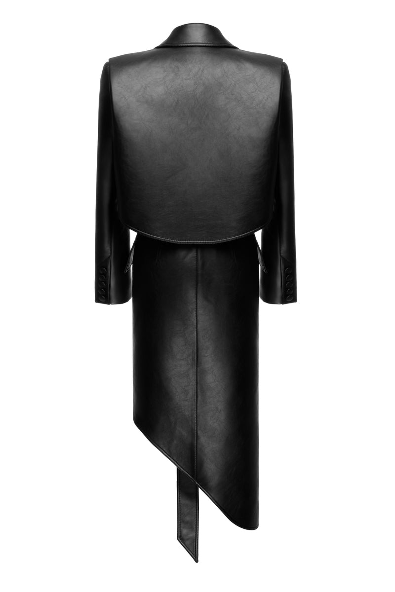 Matters Reign trench coat in black, stylish and classic long coat with tailored fit and button details, perfect for sophisticated wear.