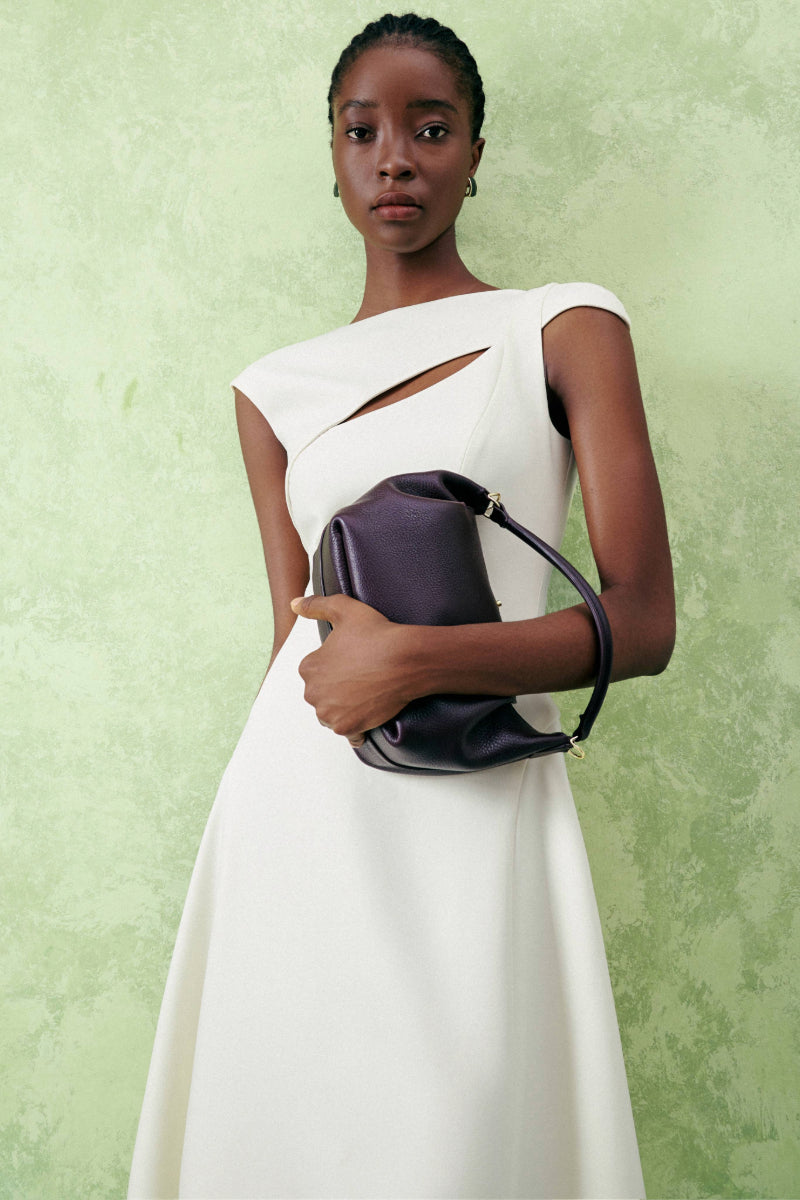 HOLLYHOCK A-LINE CUT-OUT CREPE MIDI DRESS IN WHITE - CULT MIA